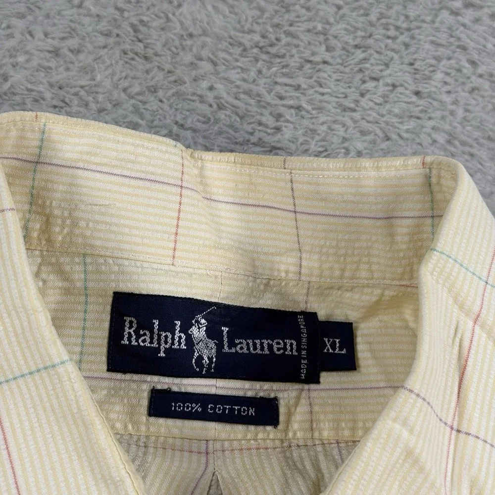 Polo Ralph Lauren Shirt Men XL Yellow Stripe Long Sleeve Button Down Pony Cotton